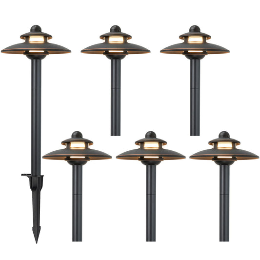Low Voltage Landscape Pathway Lights, 3CCT Adjustable (2700K/3000K/4000K) 12V-15V LED Landscape Lighting, Oil Rubbed Bronze Aluminum Housing, Waterproof Outdoor Path Lights for Yard, Garden, 6 Pack