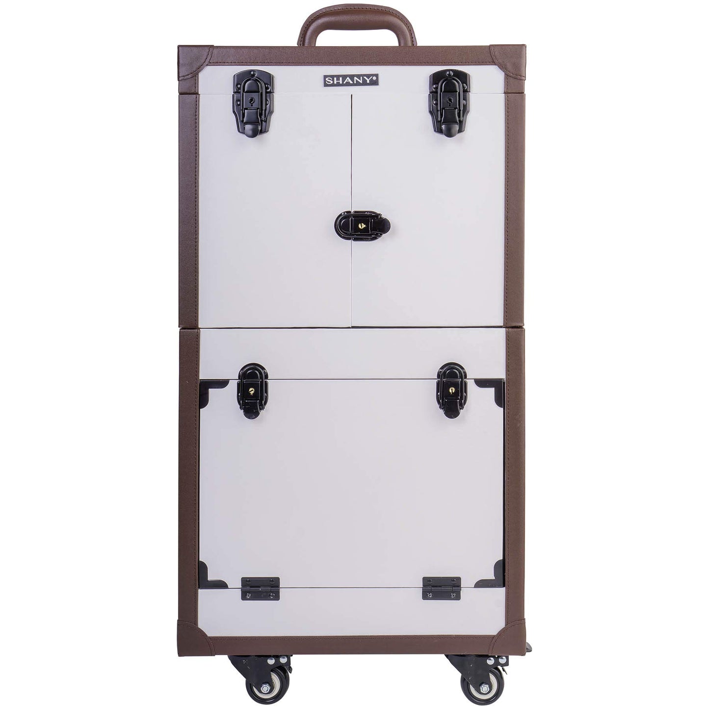 SHANY REBEL Series – Pro Makeup Artists Multifunction Cosmetics Trolley Train Case – Large - White Collar