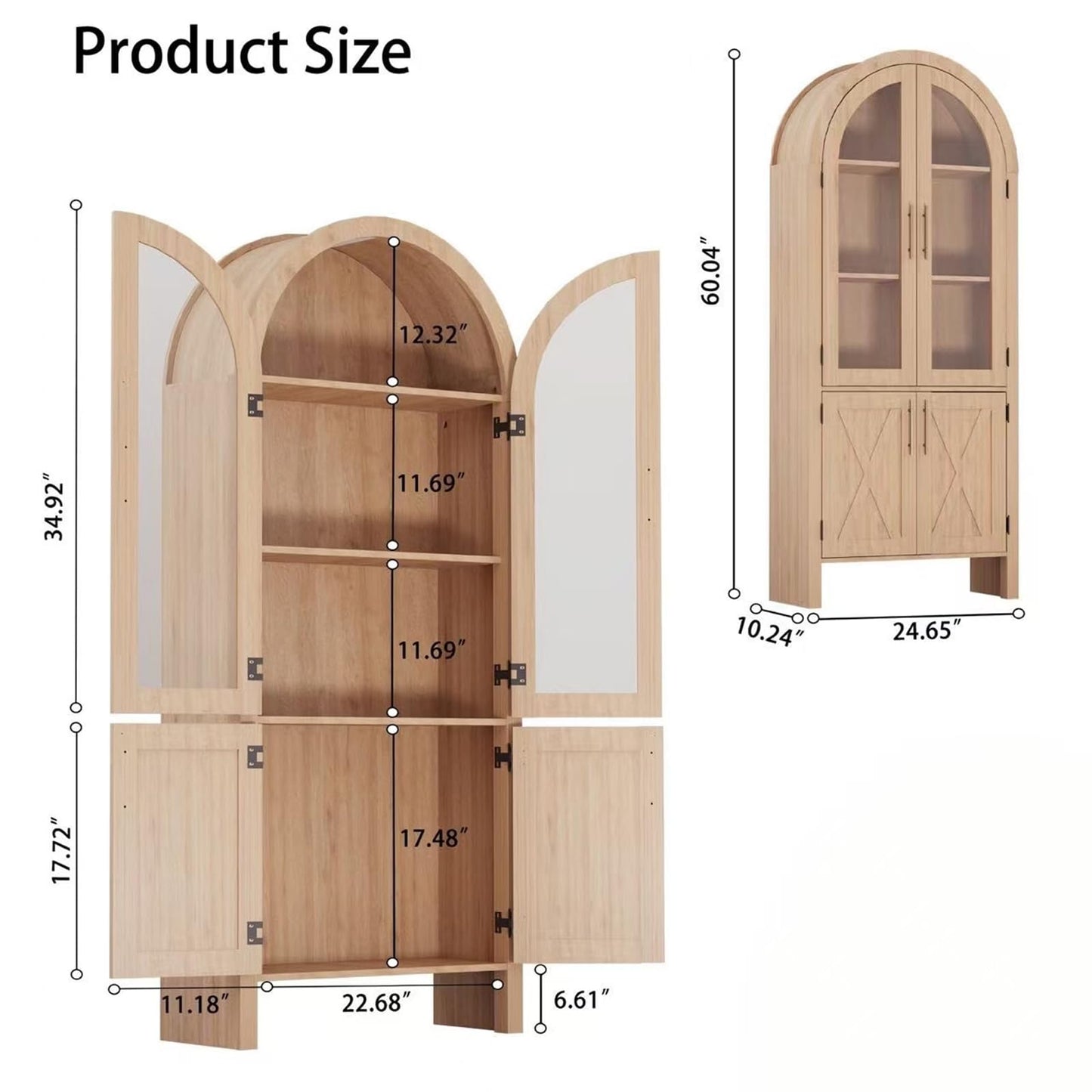 Patikuin 60'' Arched Kitchen Pantry, 4-Tier Arch Cabinet with Doors, Modern Wood Kitchens Storage Cabinets with Adjustable Shelves, Wooden Storage Cabinet for Living Room & Dining Room