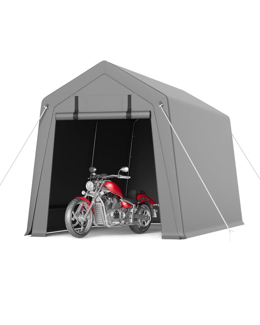 Carport 7'x15' Portable Storage Shed for Motorcycle, Waterproof & UV-Resistant Outdoor Carport Shelter with 2 Roll-Up Zipper Doors, Heavy Duty Storage Tent for Bike, Lawn Mower, Garden Equipment