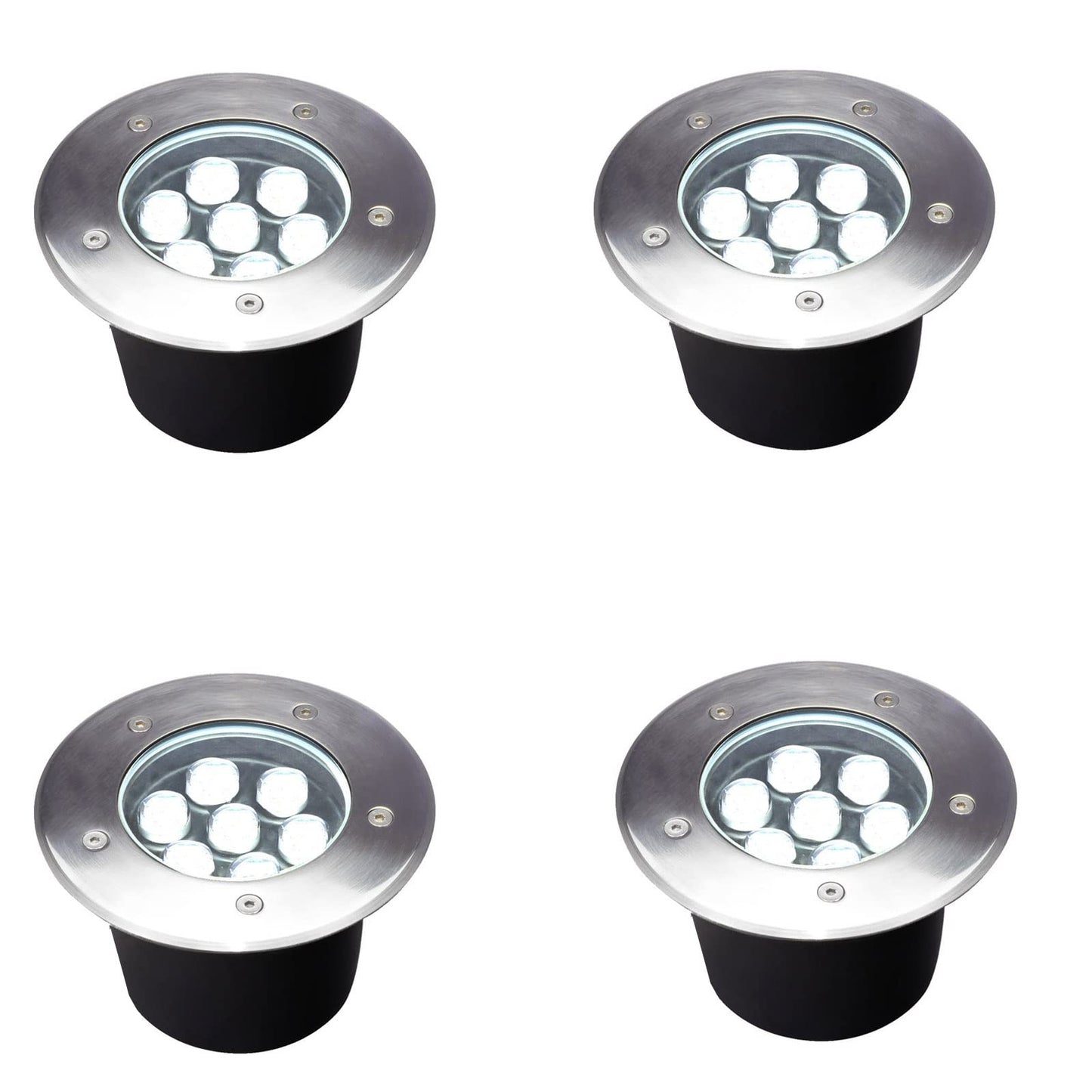 GOCuces 7W Outdoor in Ground Lights Wired,Diameter 6 inches,Line Voltage 110V 120V Well Lights,High Brightness White 6500K,Waterproof Landscape Lighting for Yard,Path,Walkway,Step,Pack of 4