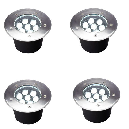 GOCuces 7W Outdoor in Ground Lights Wired,Diameter 6 inches,Line Voltage 110V 120V Well Lights,High Brightness White 6500K,Waterproof Landscape Lighting for Yard,Path,Walkway,Step,Pack of 4