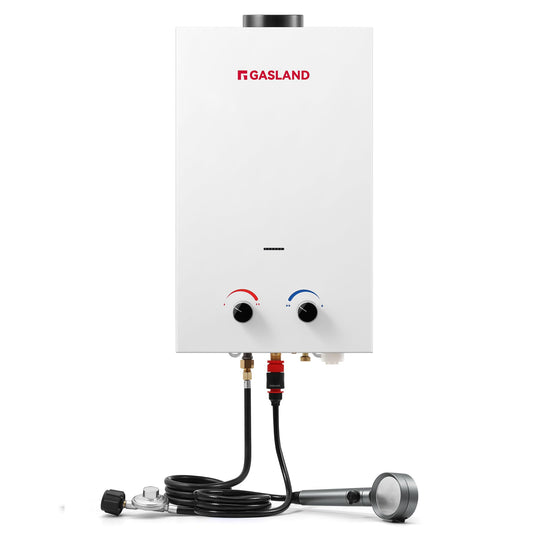 GASLAND BS318 Outdoor Propane Tankless Water Heater 3.18GPM, 12L Portable Hot Water Heater for Cabin, Barn, Camping, RV, Overheating Protection, Easy to Install, White