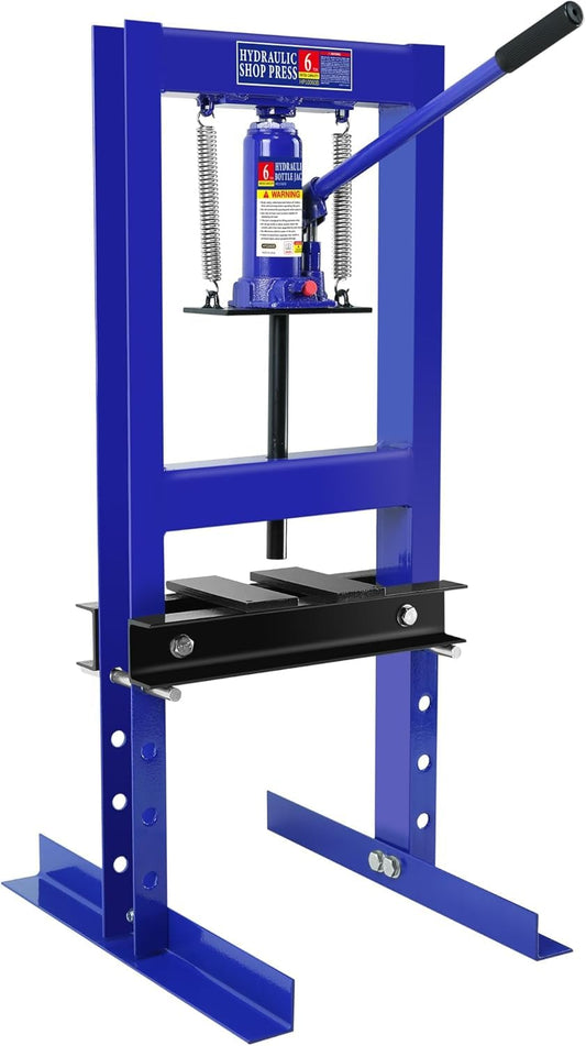 12T Hydraulic H-Frame Shop Press –Adjustable Table, Steel Frame, Press Plates – Professional Hydraulic Power Equipment for Auto Repair, Metalworking, Bearing Installation – Safety Relief Valve