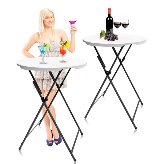 HEPINGONHE Folding 2-Pack 32in Bar Table Round Foldable Cocktail Table for Indoor and Outdoor Use Compact Design Portable Ideal for Parties Events Dining and Gatherings