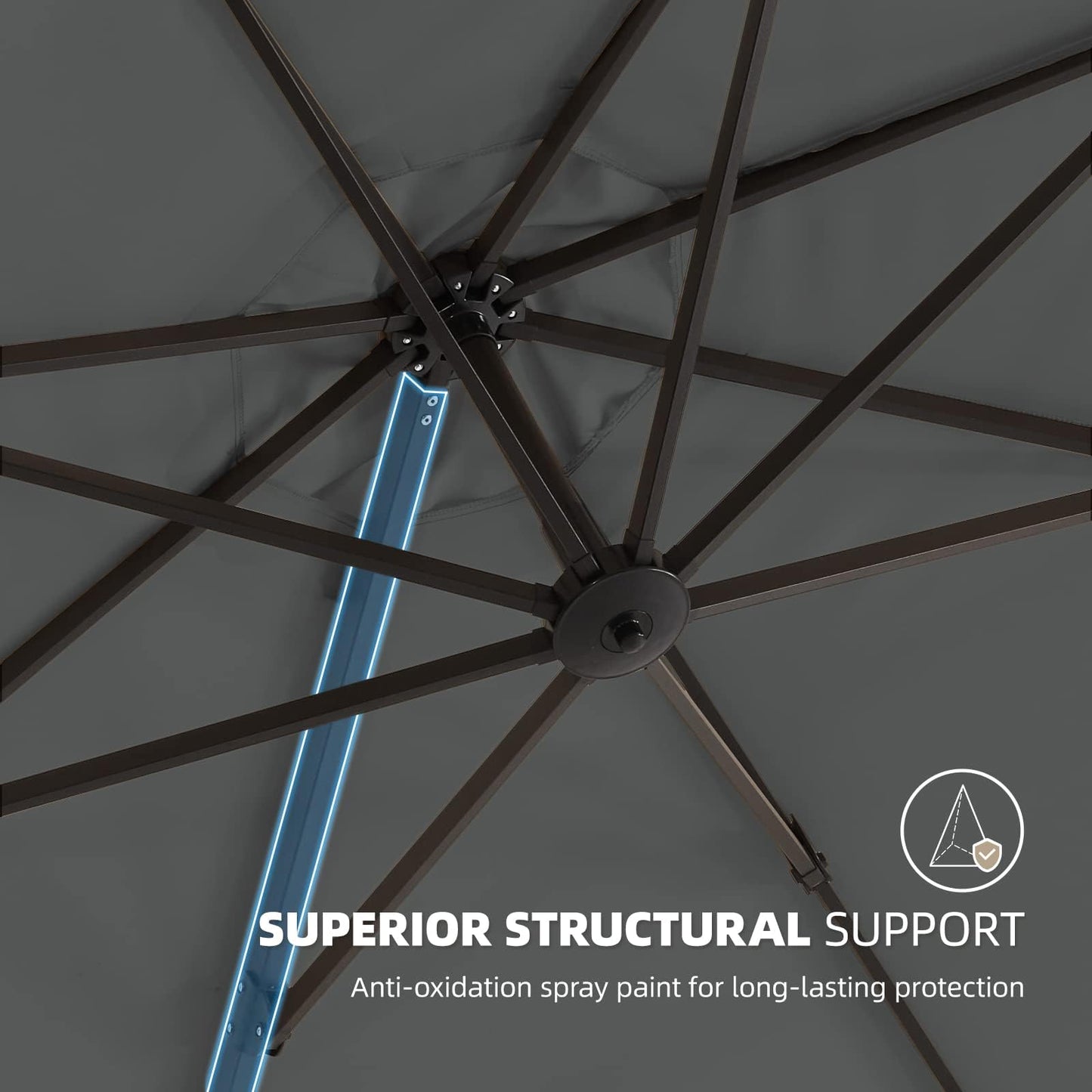 wikiwiki 11 FT Cantilever Patio Umbrella, Offset Umbrella Outdoor Patio, 6-Level 360°Rotation Heavy Duty Large Umbrella with Cross Base, Grey