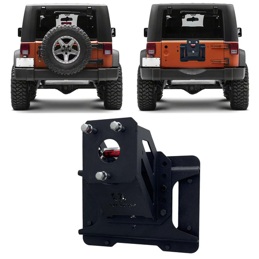 TIOYAR Adjustable Spare Tire Lift Compatible with 2007-2017 Jeep Wrangler JK JKU Unlimited Heavy Duty Spare Tire Carrier up to 43 inches Spare Wheel Holder Rack Mount Relocation