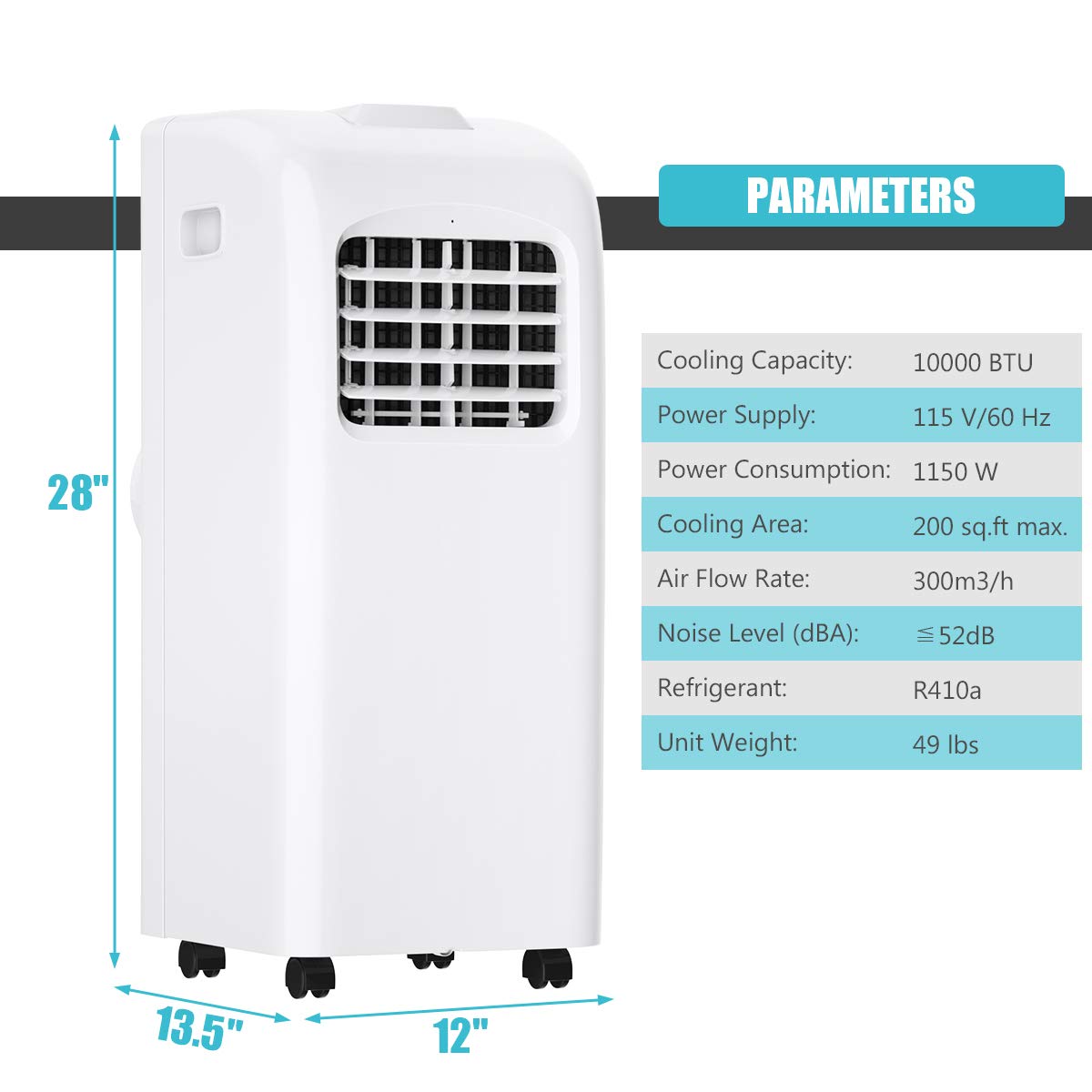 COSTWAY Ashrae 8000 BTU Portable Air Conditioner with Remote Control, Energy Efficient for Rooms Up to 400 Sq. Ft, Cooling, Dehumidifying, Fanning, Sleeping Mode, Time Settings, Clear LED Display