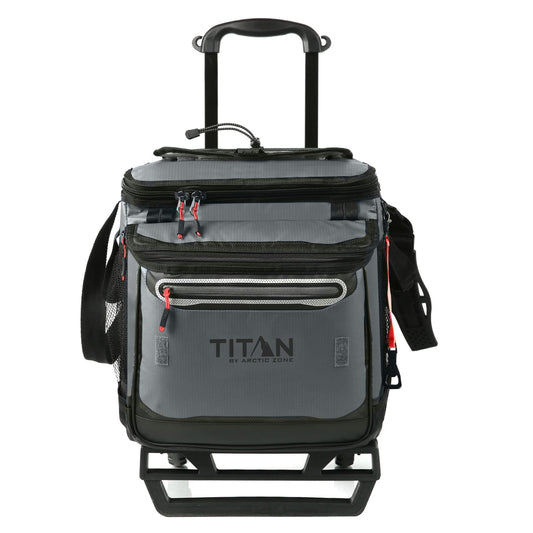 Titan by Arctic Zone Collapsible Wheeled Soft Sided Cooler with Detachable Rolling AT Cart, Insulated Bag with Leak Proof Lining, for Travel, Beach, Picnic, 60 Can Capacity, Sharkskin Grey