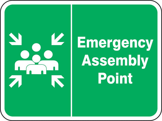 Accuform FRR928RA Engineer-Grade Prismatic Aluminum Sign, Legend "Emergency Assembly Point" with Graphic, 18" Length x 24" Width x 0.080" Thickness, White on Green