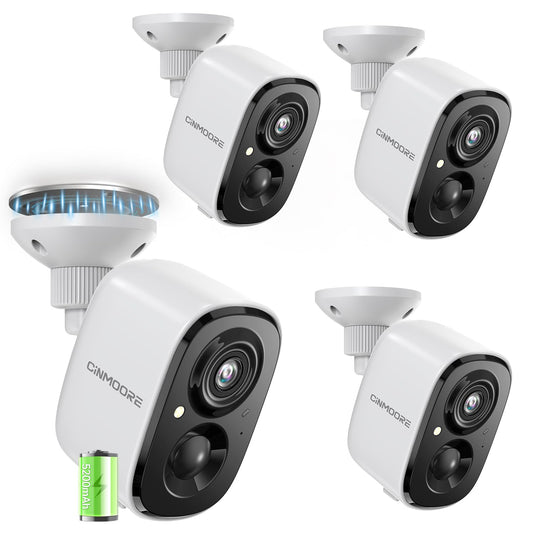 CINMOORE 4 Pack 2.5K Security Camera Wireless Outdoor, 2.4G WiFi Battery Powered Outdoor Camera, Magnetic Mount Cameras for Home Security, Color Night Vision, Spotlight, Siren Alarm, 2-Way Talk
