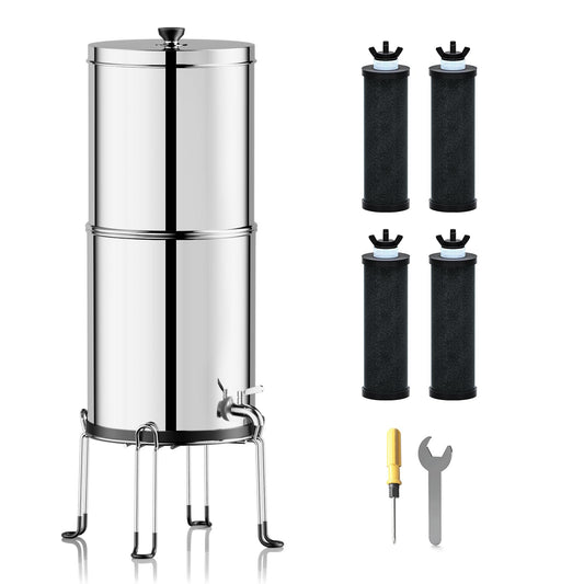 Purewell 3-Stage 0.01μm Ultra-Filtration Gravity Water Filter System, NSF/ANSI 42&372 Certification, 304 Stainless Steel Countertop System with 4 Filters and Stand, Reduce 99% Chlorine, 2.25G