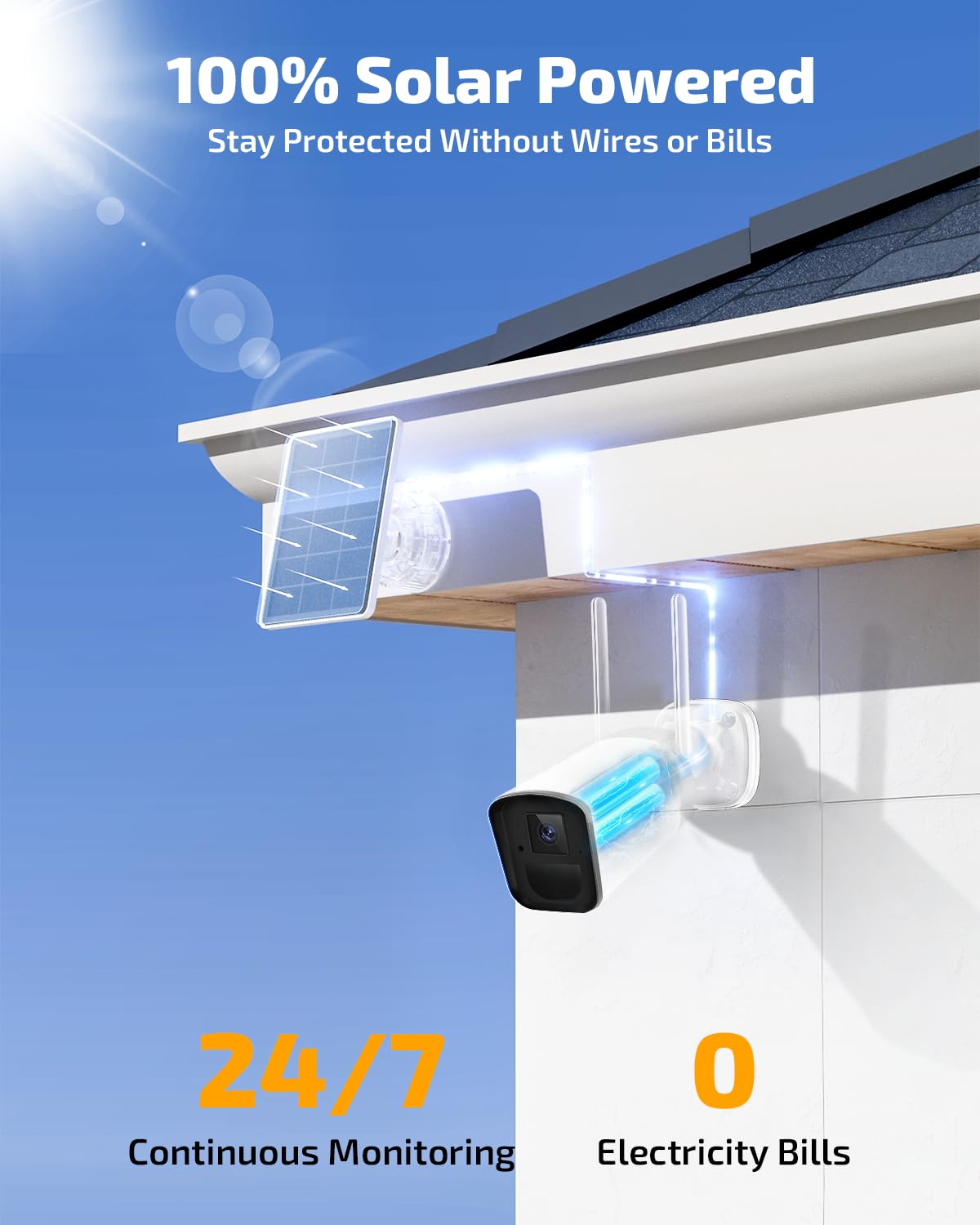 《100% Wire-Free》Wireless Outdoor Security Camera System, Solar Powered WiFi Cameras Systems, Home Video Surveillance DVR Kits