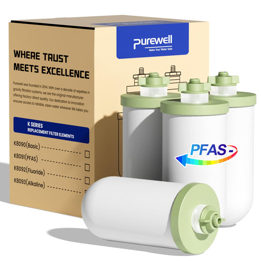 Purewell K Series 4-Stage 7-In Ceramic Water Filter Replacement, Certified to Remove 99% PFAS & Chlorine, Lead, Compatible with Berkey, ProOne & Doulton Gravity Water Filter System (4-Pack)