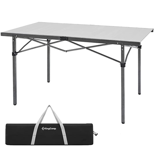 KingCamp KC2133_Black/Silver-USVC1 Portable Stable Table for Outdoor Picnic, Camping, Barbecue and Backyard Party, 4-6 Person, 53.5"×27.5"