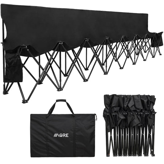 1MORE Soccer Bench - Portable Folding Team Bench, 8 Seats Foldable Sideline Benches, Soccer Chair with Bag & Backrest, Adult Team Chair for Football Camp Sport Events Outdoor Seating.Black