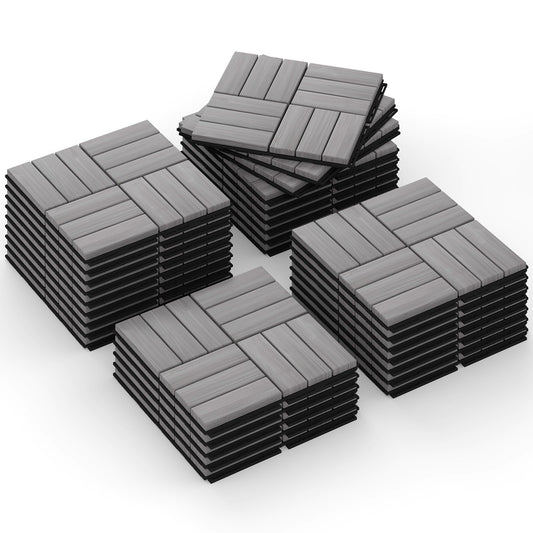 Rovibek Acacia Wood Interlocking Deck Tiles, 30PCS 12"x12" Outdoor Waterproof Decking Tiles, All Weather Use for Balcony Patio Backyard Poolside, Indoor & Outdoor, Checker Gray