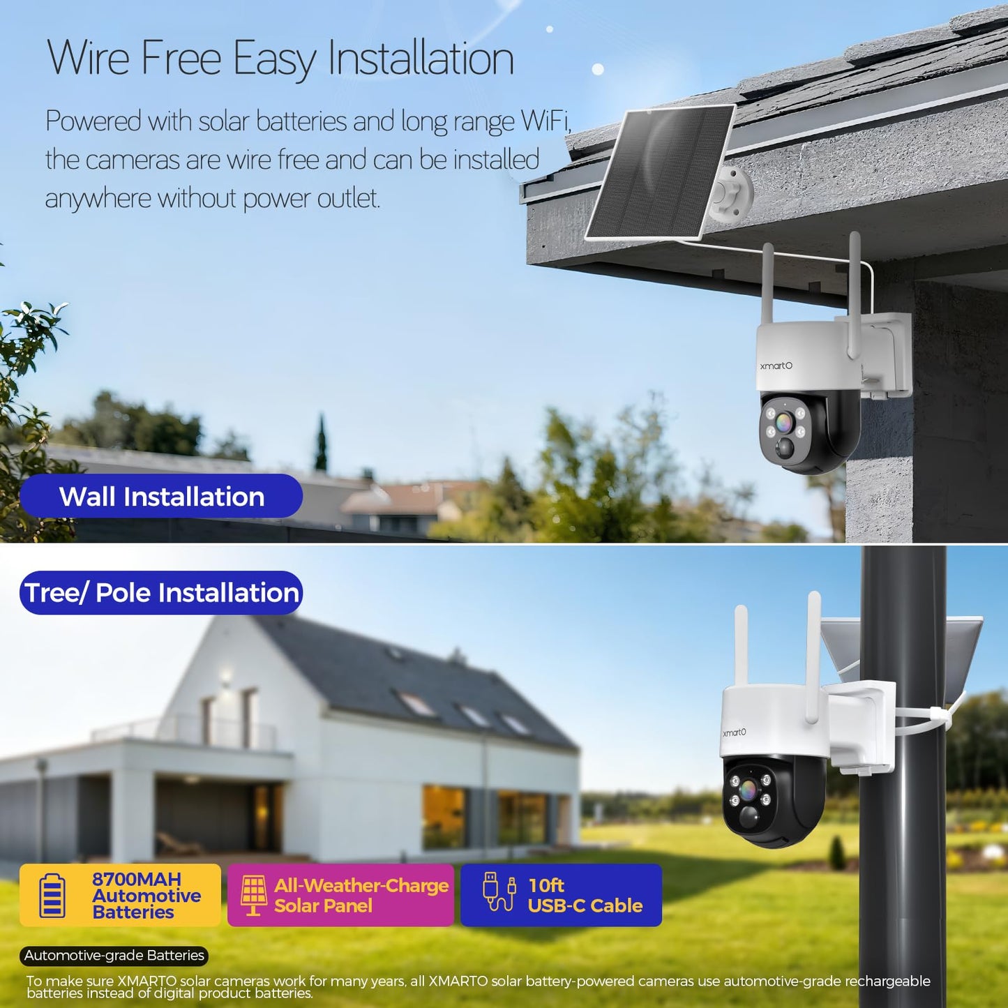 XMARTO 0-Light Night Color Solar Wireless Security Camera Outdoor, PTZ Wire-Free Home Surveillance with AI Tracking & Thermal Detection, Non-Stop Solar Power, 0 Monthly Fee, 5G Dual Band WiFi 6