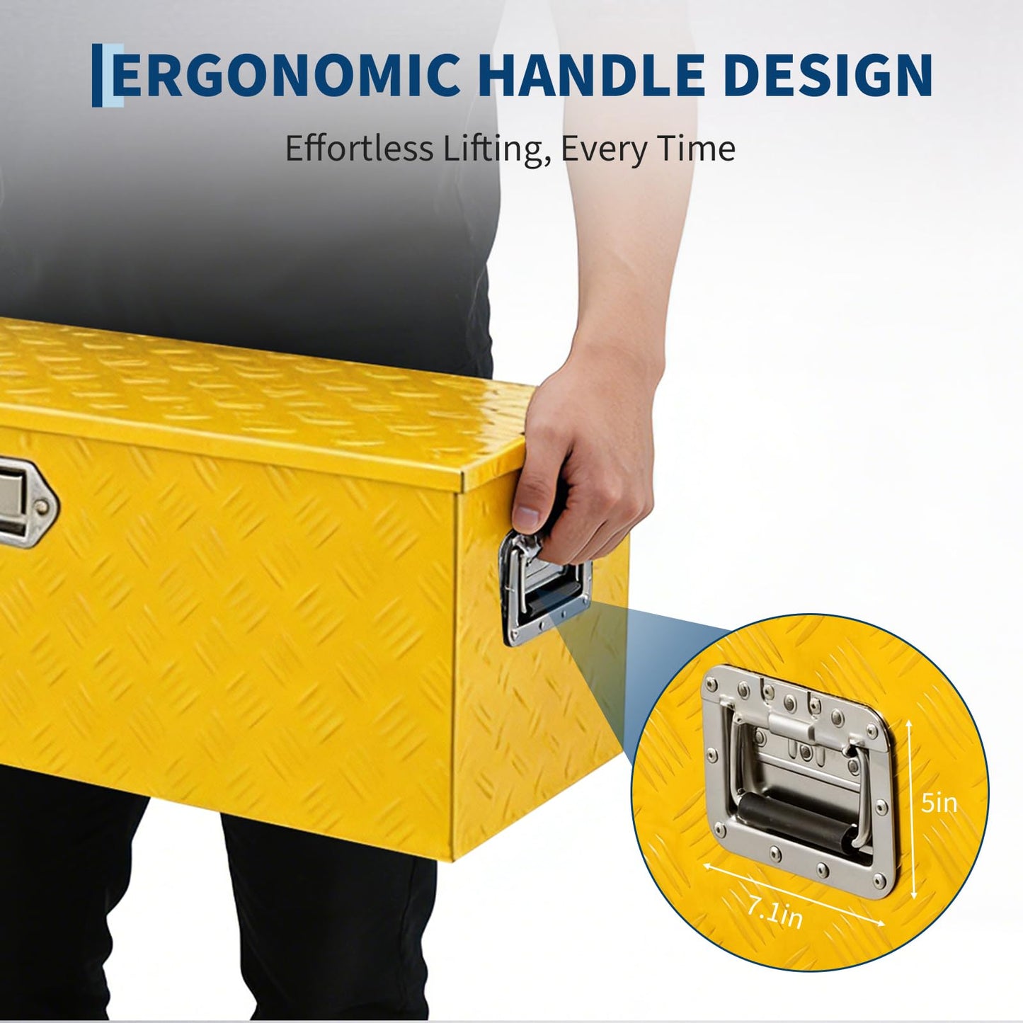 GarveeLife Heavy Duty Aluminum Truck Bed Tool Box – 30x15x15 in, Lockable & Waterproof, Gas Strut Lid, Organizer Tray, Side Handles, Five-Striped Yellow