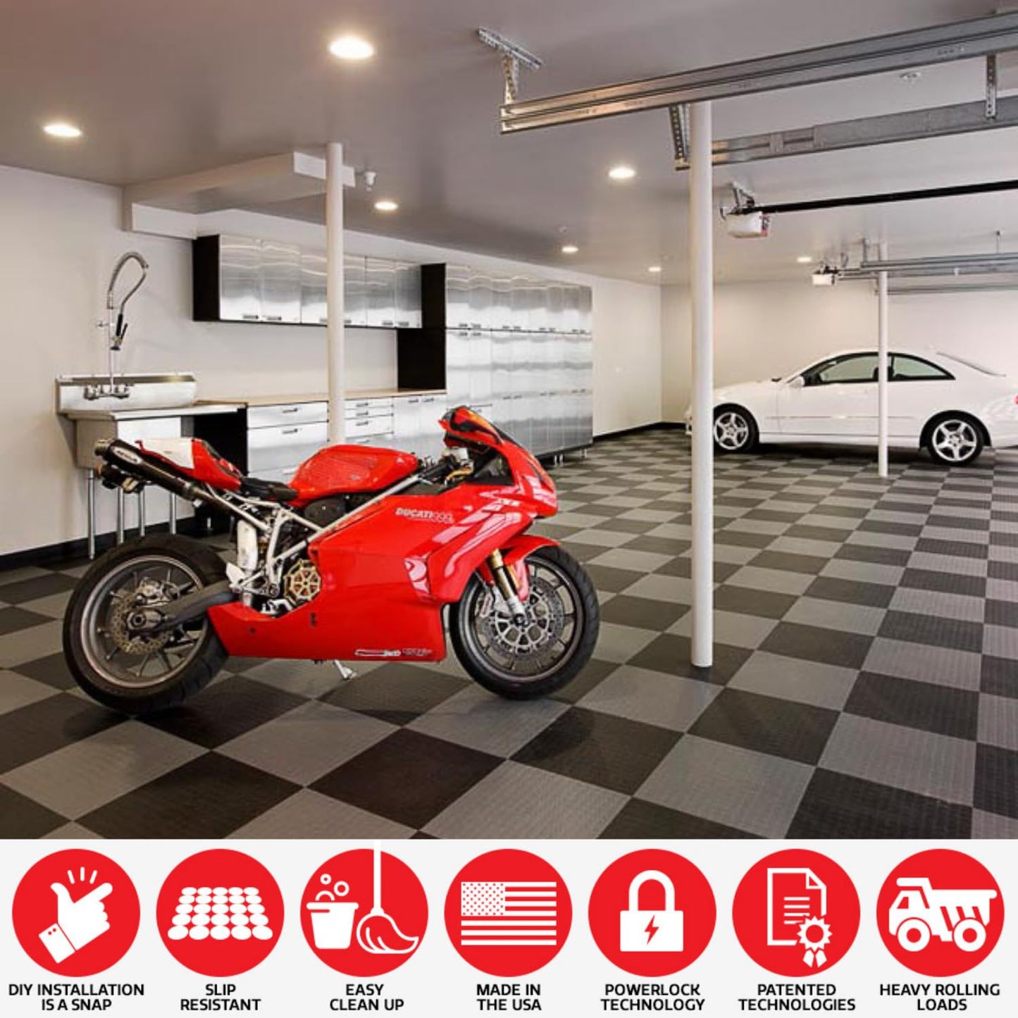 Big Floors GarageDeck Garage Floor Tiles, Interlocking Garage Flooring, Coin Pattern Non-Slip Heavy-Duty Copolymer Modular Tile (Beige, 48 Pack of 12 x 12" Tiles, 48 Sq Ft)