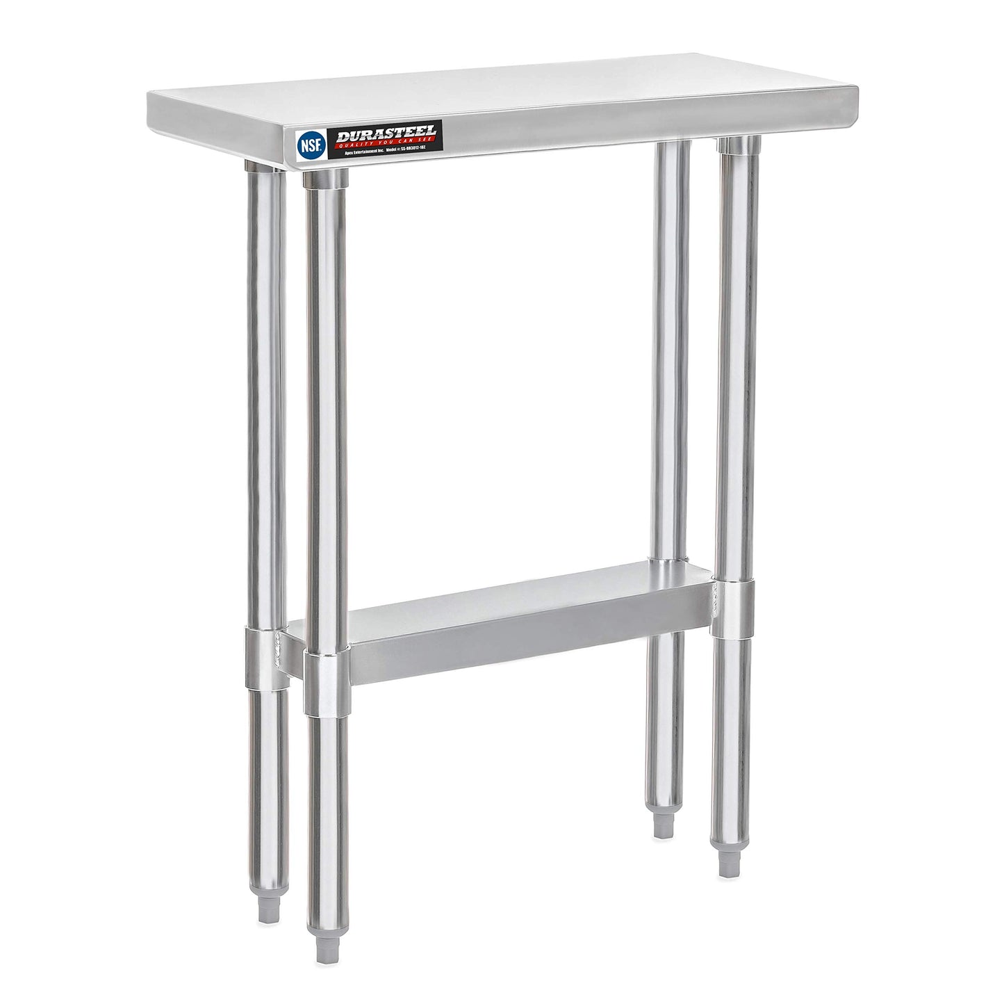 DuraSteel 30x12 Narrow Stainless Steel Table - NSF Small Food Prep Worktable - Counter Height Metal Side Station with Under Shelf - For Laundry Room, Kitchen, Outdoor Grill, Small Spaces