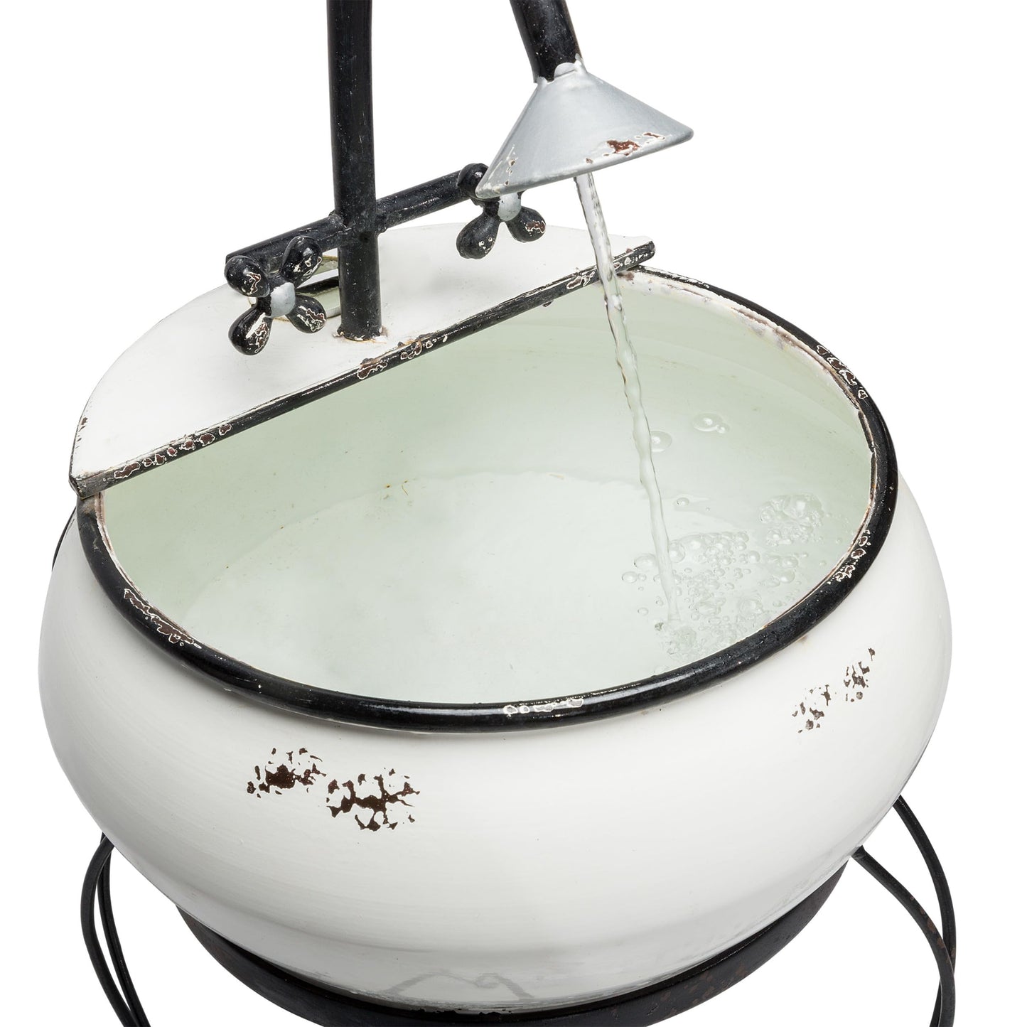 Alpine Corporation YHL170 32” Indoor/Outdoor Antique Metal Sink Water Fountain with Stand – Charming Waterfall Feature for Garden, Patio & Home Decor, White