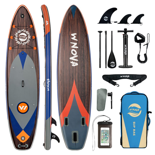 WNOVA 11'6" × 34" Extra Wide Inflatable Stand Up Paddle Board, Stable SUP with Premium SUP Accessories and Non-Slip Comfort Deck for Adults & Youth of All Skill Levels (Classic Wood)