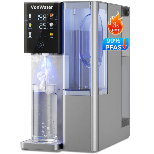 VonWater CT910GH Reverse Osmosis Water Filter Countertop, 3s Instant Hot RO Water Filtration System, 7-Stage Water Dispenser Removable Pitcher, NSF/ANSI 372,42,58, Reduce TDS PFAS, No Installation