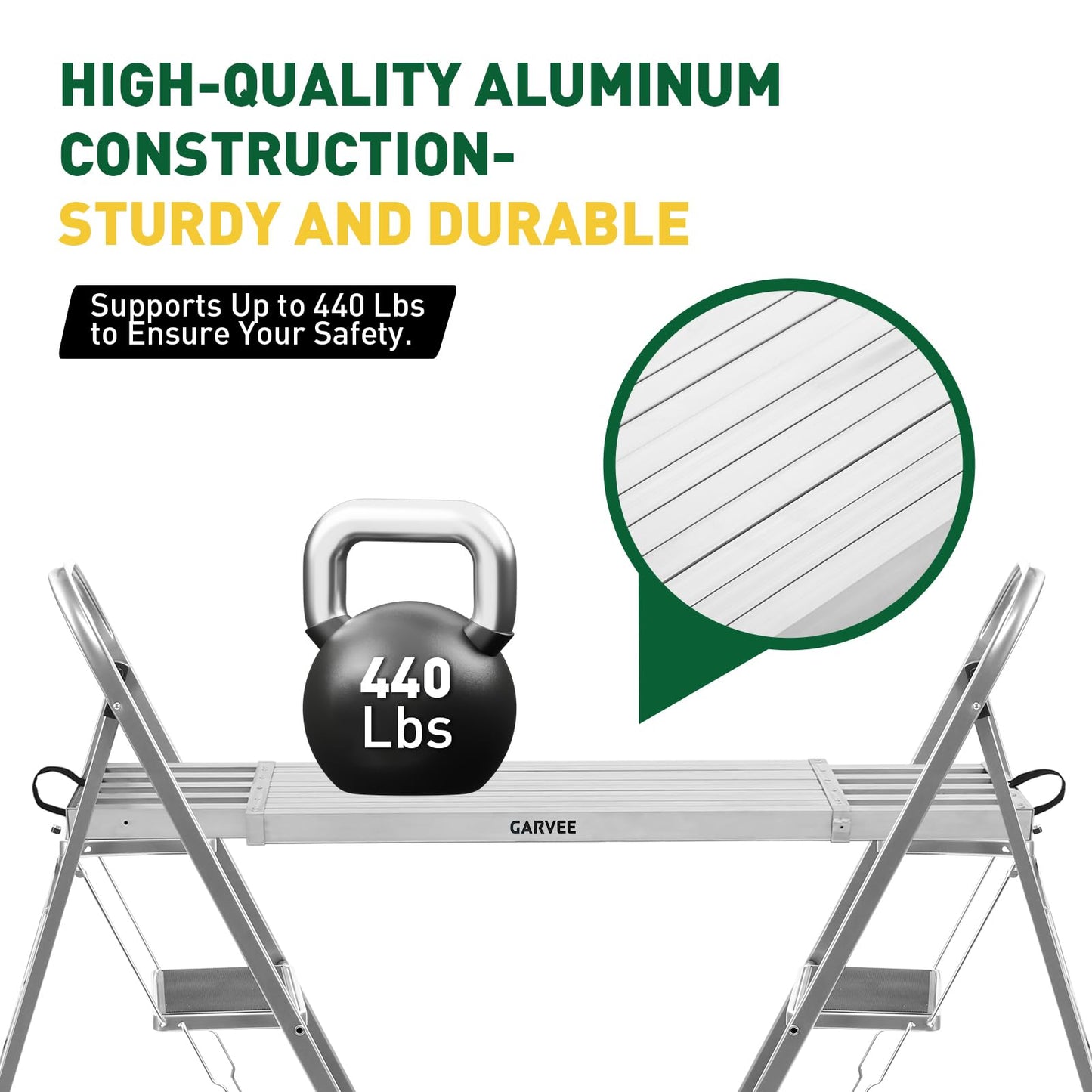 Garvee 9-15FT Aluminum Telescoping Work Plank, 12.5 inch Width Extension Plank, 440Lbs Capacity Extension Boards, Adjustable Scaffolding Plank with Skid-Proof Platform Scaffold Ladder Accessory