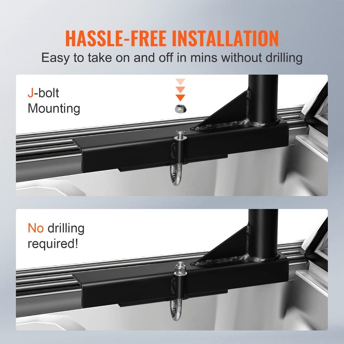 VEVOR Extendable Steel Truck Ladder Rack - 800 lbs Capacity, 46-71 inch, Non-Drilling for Kayak, Surfboard, Lumber, Ladder