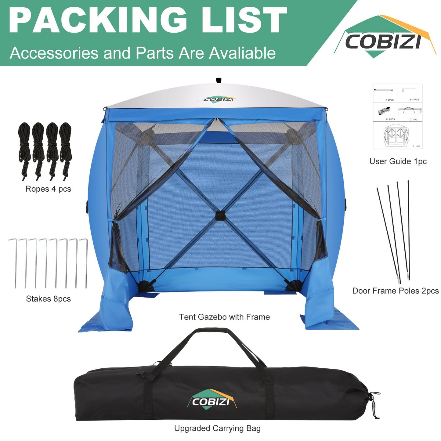 COBIZI 6x6 Pop up Gazebo Tent on Clearance, Ez up Waterproof Screen Tent Screen House with 3 sidewalls,Portable Outdoor Canopy with Carry Bag & Ground Stakes for Camping,Garden and Picnics, Blue
