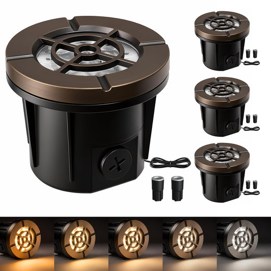LOHAS Low Voltage In-Ground Well Lights 4-Pack, 12V LED Landscape Lighting Outdoor with 5 Color Temperatures, IP65 Waterproof Recessed Lights for Yard Garden Driveway Pathway, Antique Bronze Finish