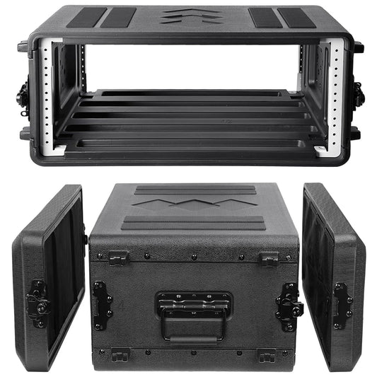 Diandian 4U Rack Case Shallow 16" Depth, 19" Rackmount Flight Case, Watertight Dust-Proof, Shock Mount for Amplifier, Pro Audio, DJ Mixer, Effects with Microphone Compartments