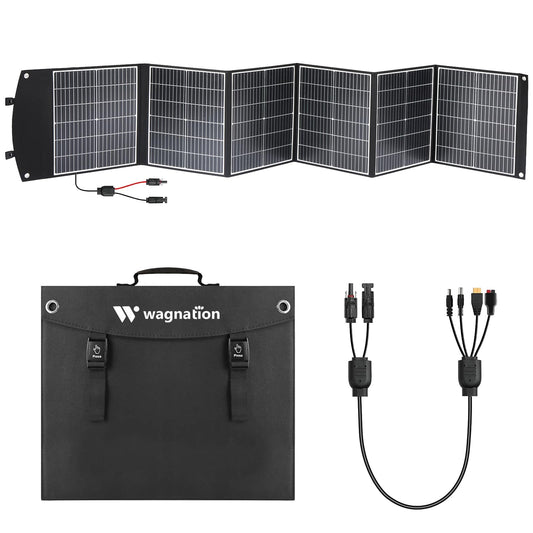 wagnation 200 Watt Portable Solar Panel, Foldable Solar Panel Charger with Kickstands, QC3.0 USB-A USB-C & MC4 Output for Phone/Power Bank/Power Station, IP65 Waterproof for Camping Hiking RV Blackout