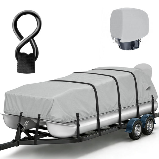 1200D Waterproof Pontoon Boat Cover with Metal Buckles,Solution-Dye Marine Canvas Trailerable Boat Cover 17-20ft for Pontoon Boat with Motor Cover,Gray