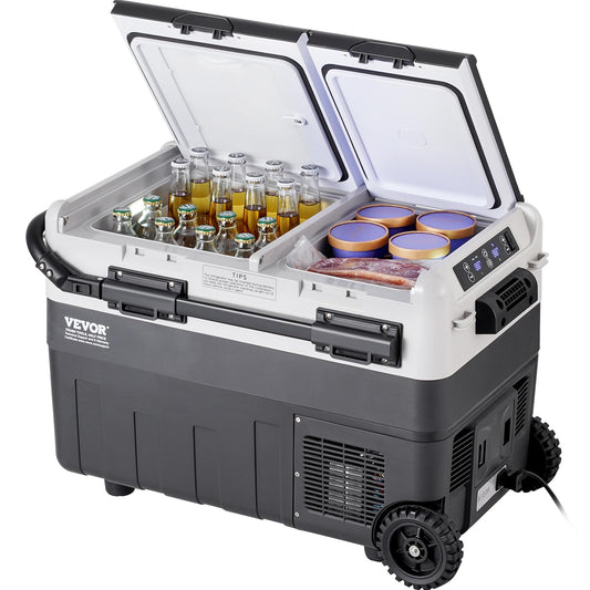 VEVOR Car Refrigerator 50L / 52.8 QT, Dual Zone 12 Volt Compressor Fridge, -4℉ to 68℉ Adjustable, Portable Freezer Cooler for Car, RV, Camping, Home