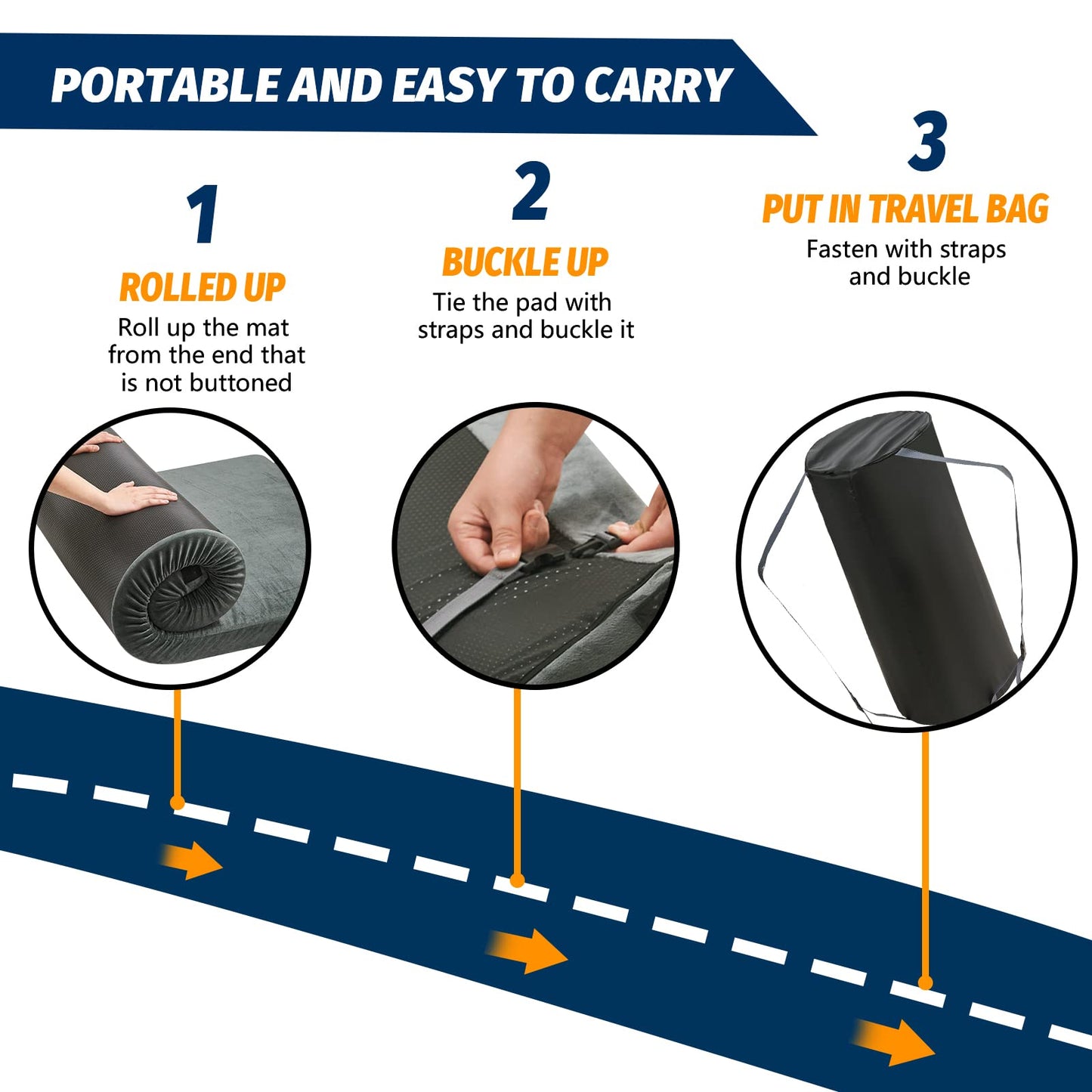 CYMULA CertiPUR-US Memory Foam Camping Mattress 2 Person, Portable Foam Sleeping Pad for Camping, Roll up Sleeping Mat for Adults Guest Floor Bed for Sleepover, Car, Tent SUV Mattress