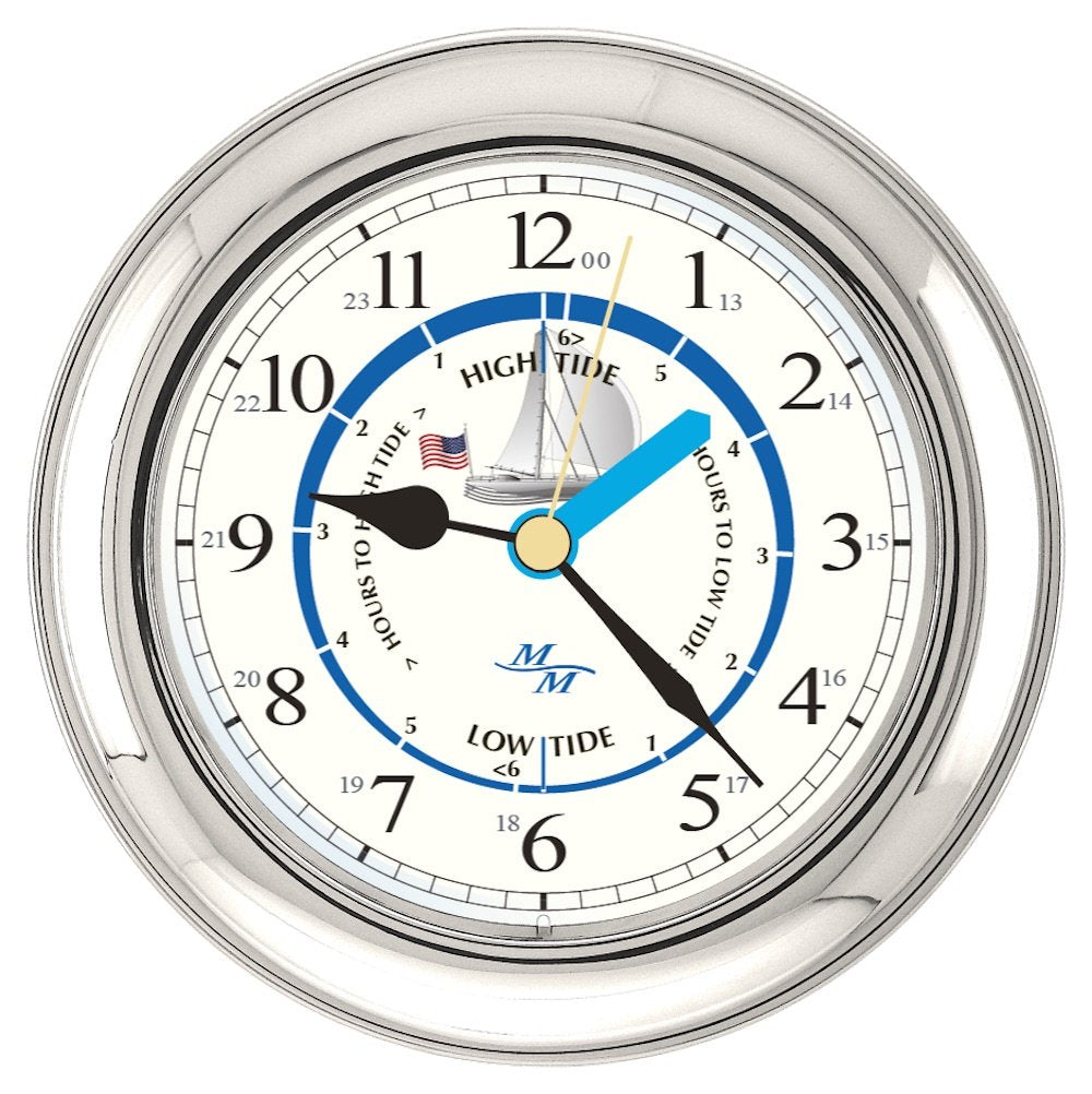 MASTER-MARINER Patriot Collection, Nautical Windlass Gift Set, 5.85” Diameter Time & Tide Clock and Comfort Meter Instruments, Chrome Finish, Ivory Patriot dial