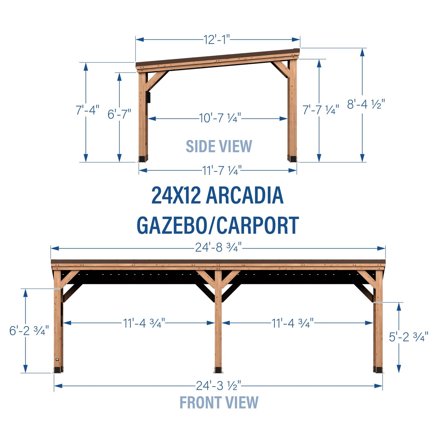 Backyard Discovery Arcadia 24' x 12' Cedar Wood Outdoor Gazebo Pavilion with Hardtop Galvanized Steel Slope Roof, Snow Support, Wind Resistance, PowerPort, Shade for Garden, Patio, Deck, Entertaining