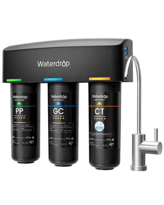 Waterdrop TSB 8 Layer Under Sink Water Filter System, Under Sink Water Filtration System, Reduces PFAS, PFOA/PFOS, Fluoride, Chlorine, Bad Taste & Odor, NSF/ANSI 42 Certified, with Dedicated Faucet