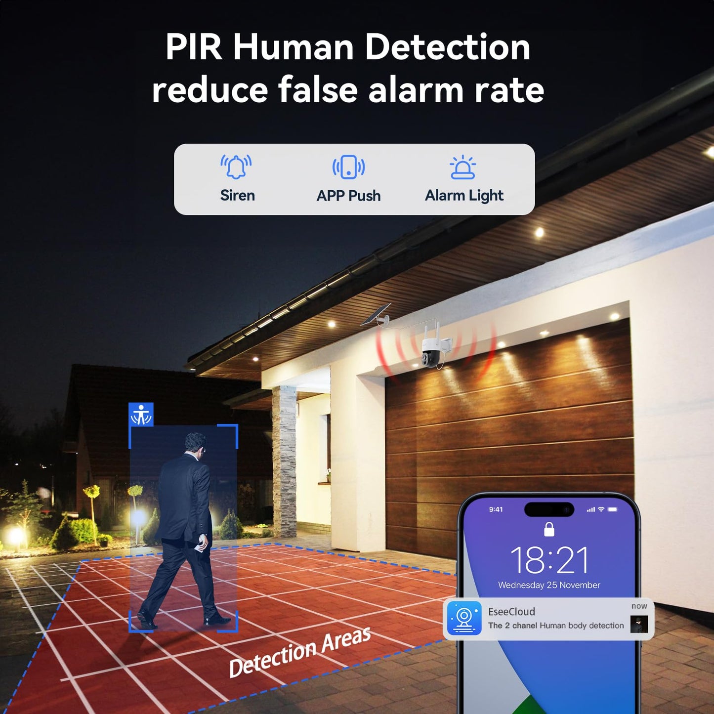 Solar Security Camera System Wireless Outdoor, 4pcs 2K Solar Powered Home Security Cameras, Full Color Night Vision, 360° Pan Tilt, Human Detection, 2.4G/5G WiFi 10CH NVR with 500G HDD