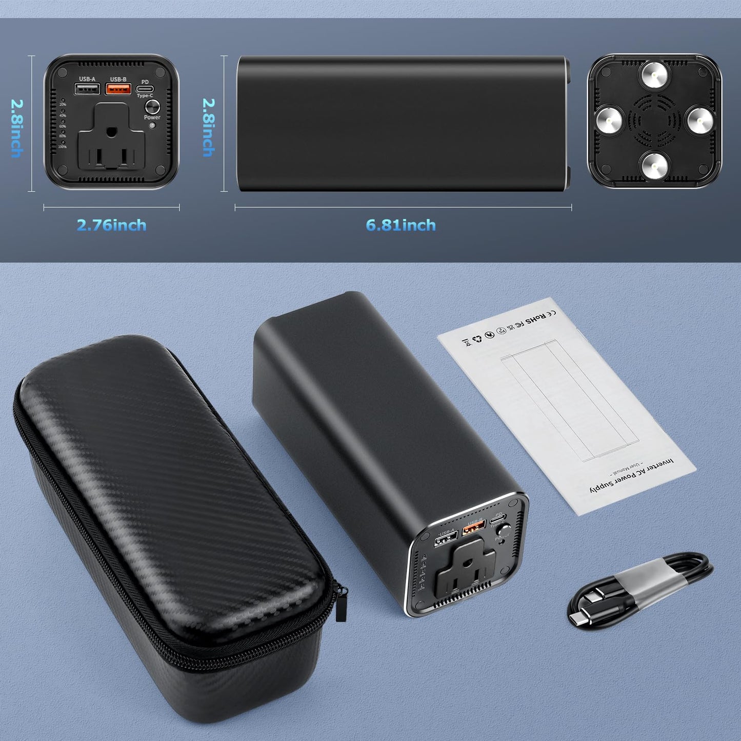 Portable Power Bank, 100W AC Outlet Laptop Charger, 98Wh/27000mAh High Capacity with 65W PD USB C Laptop Battery Bank, Backup Power Source for Business Travel and Outdoor Activities