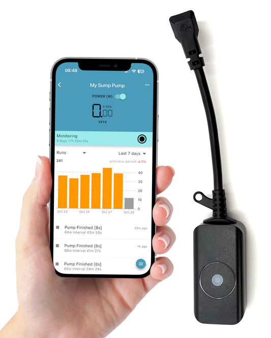 PumpFuse Sump Pump Monitor & Alarm (Outdoor) – Prevent Flooding with Dry Run, Overload and Power Outage Alerts – No Water Level Sensors Needed, Smart Wi-Fi Energy Monitoring Plug