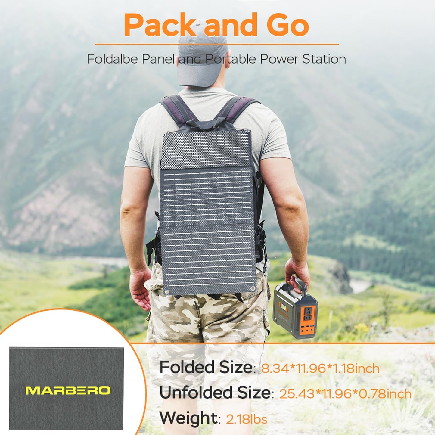 MARBERO Solar Generator 162.8Wh Camping Portable Power Station 200W Peak with Foldable Solar Panels 30W with AC Outlet 110V Multi-Port LED Flashlights for CPAP Home Camping Hurricane Emergency