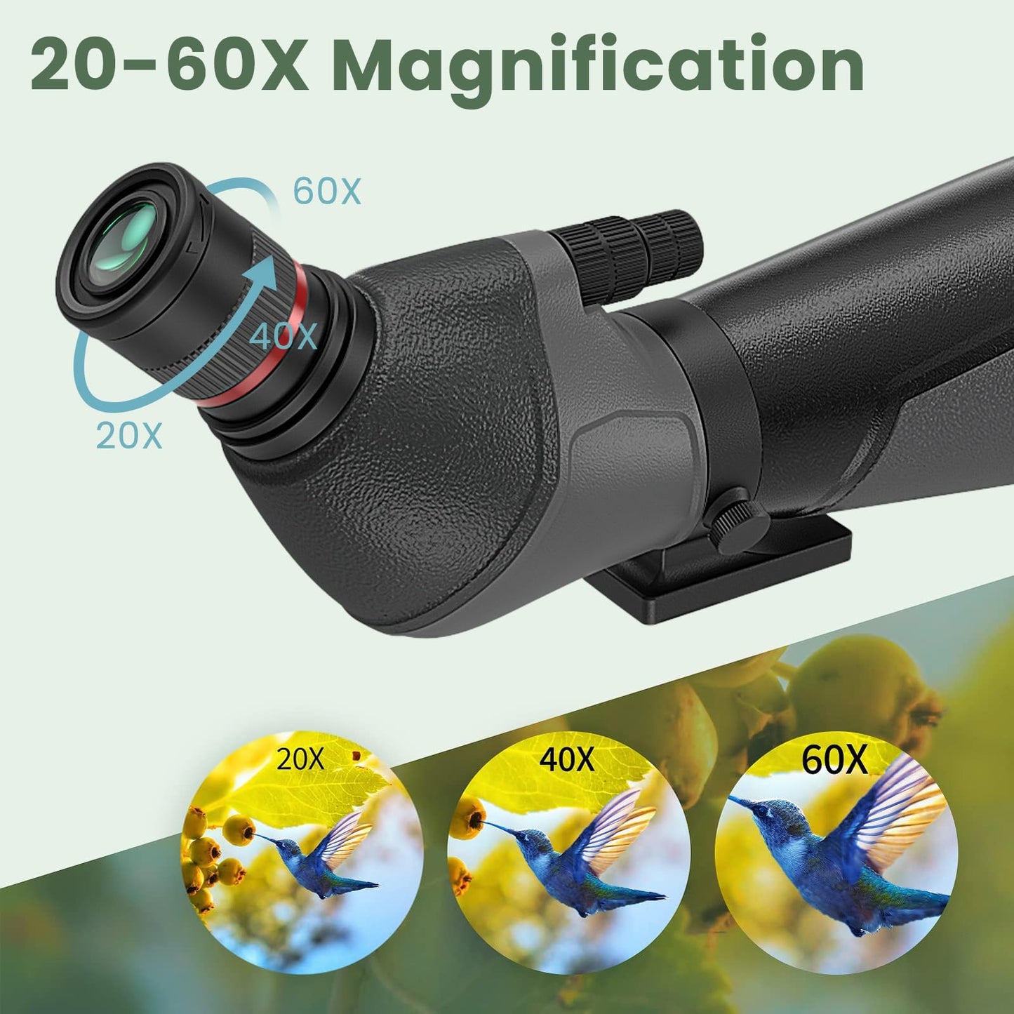 Gosky 20-60x85 Spotting Scope with Full Size Tripod, Phone Adapter and Cleaning Kit, Spotting Scopes for Bird Watching, Wildlife Viewing，Portable with Carrying Bag