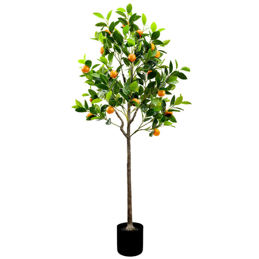 Gresorth 5Feet Fake Orange Tree Artificial Green Plant Fruits Decoration with Plastic Pot Realistic Leaves for Home House Table Office Garden Indoor Outdoor