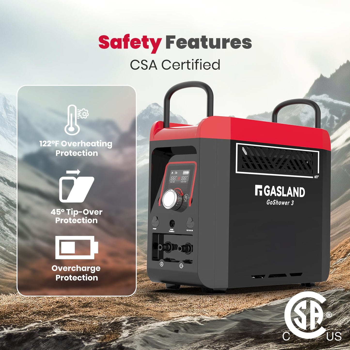 GASLAND Goshower G3Pro 1lb Propane Portbale Water Heater with Pump | 4000mAh Rechargeable Battery | MAX 100mins Shower Time | Outdoor Propane Camping Shower Heater | Overheating Protection