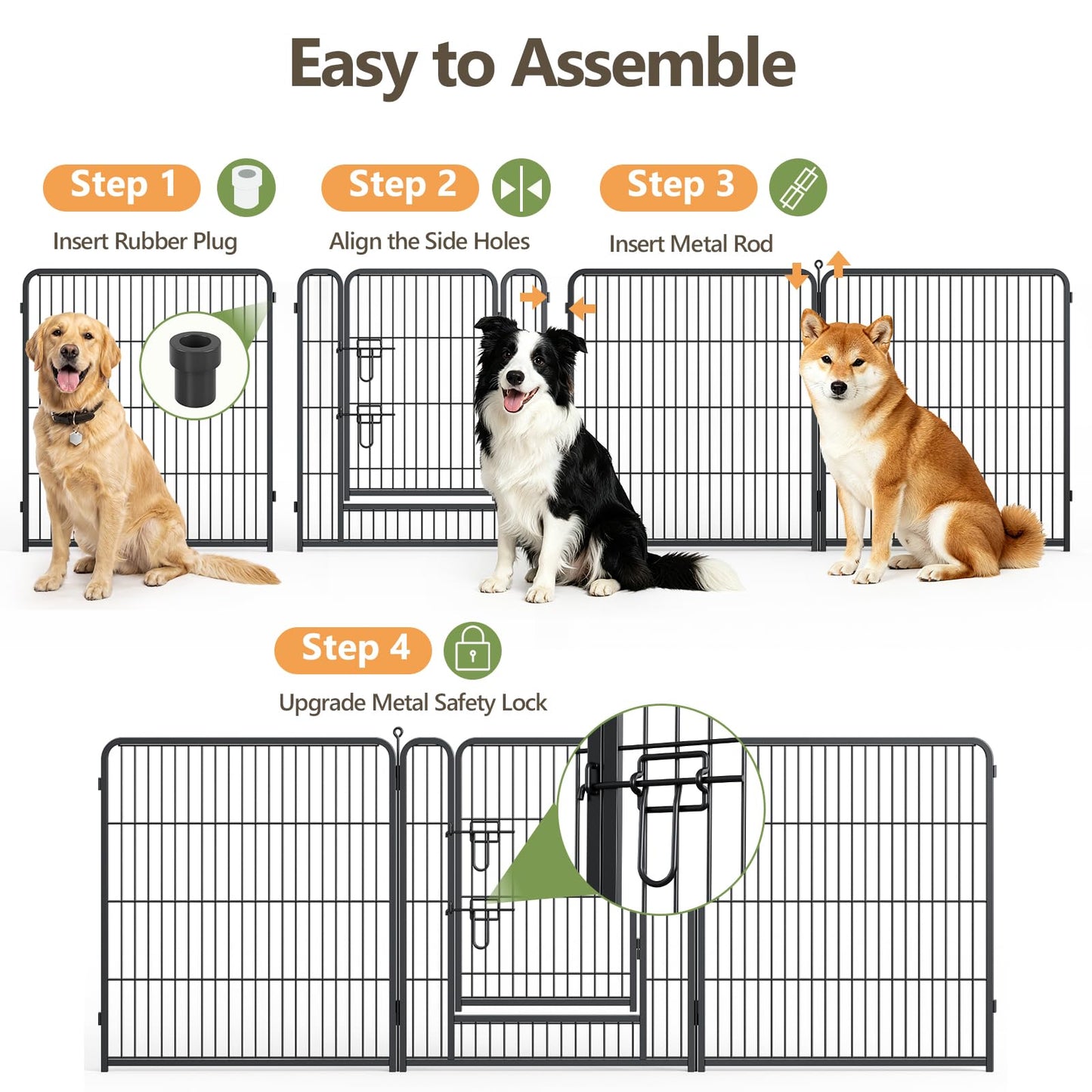 MAKE CHANGES Metal Dog Playpen - 32" Height 8 Panels Foldable Exercise Pen for Dogs Indoor/Outdoor Pen with Door for Pet Animals Portable Pet Playpen Polygon Dog Enclosure (Black)