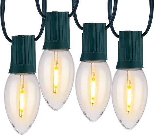 Vintage C9 LED Christmas Lights, 100 Feet C9 String Lights with 100 LED C9 Plastic Bulbs, Waterproof Connectable Lights for Christmas Tree Roofline Garden Patio Backyard Cafe Decor, Warm White
