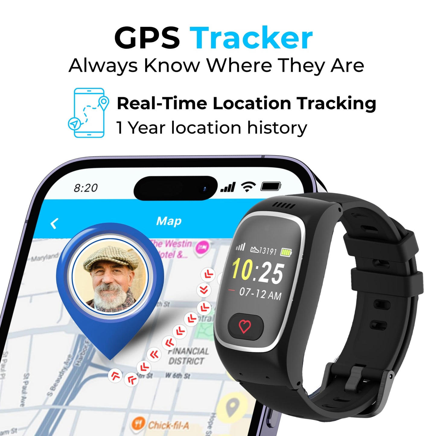 Seculife Smartwatch: Medical Alert Bracelet with GPS Tracker, Fall Detection smart Watch, 2 Way Calling, SOS Button, Medical Watch, Emergency Device for Seniors, Life Alert System, Elderly Monitoring